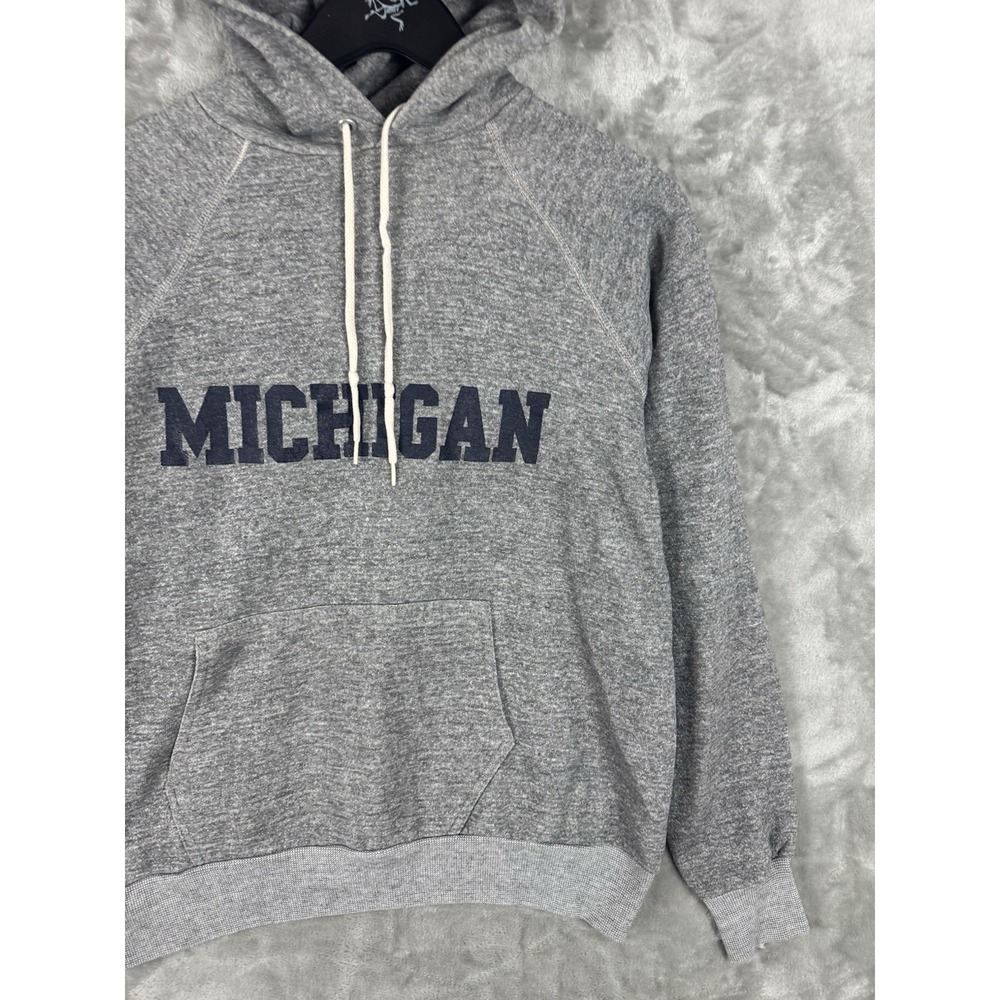 Vintage Michigan Raglan Grey Pullover Hoodie Mens Large 80s USA College - Picture 5 of 14